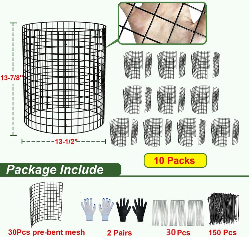 HOLANHING 10 Pack Plant Protector from Animals, 13.5" Dia x 14" H Wire Plant Protectors, 30pcs Pre-Bent Metal Mesh to Keep Animals Out with Zip Ties & Stakes (10 Packs) - Image 2